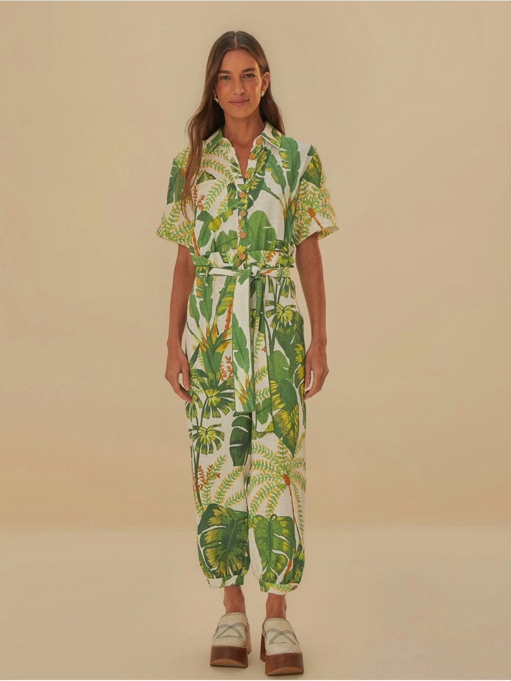 Farm RIO Tropical Forest Off-White Jumpsuit NWOT